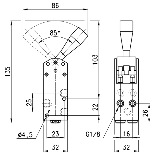 154-900 Zawór ręczny 5/2 G 1/4", Camozzi