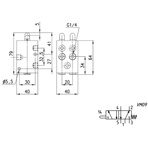 154-945 Zawór sterowany mech. 5/2 G 1/4", Camozzi