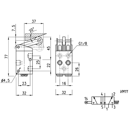 158-955 Zawór sterowany mechanicznie, Camozzi