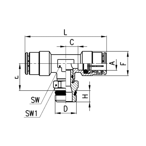 S643010-3/8 Trójnik wtykowy T obrotowy GZ, Camozzi
