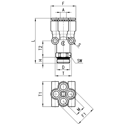 7572 4-1/8 Złączka wtykowa Y GZ Compact, Camozzi