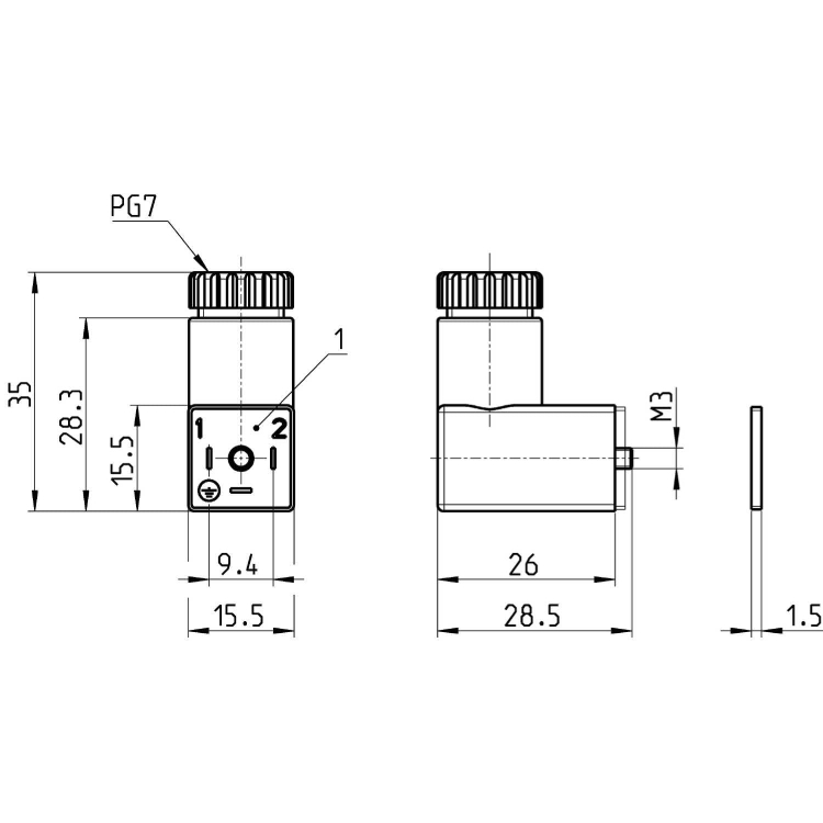 126-800 Wtyczka DIN 43650 do elektrozaworu Camozzi