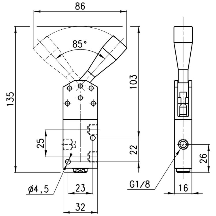 134-900 Zawór ręczny 3/2 NC G 1/4", Camozzi