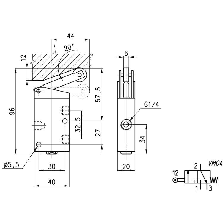 134-955 Zawór sterowany mechanicznie, Camozzi