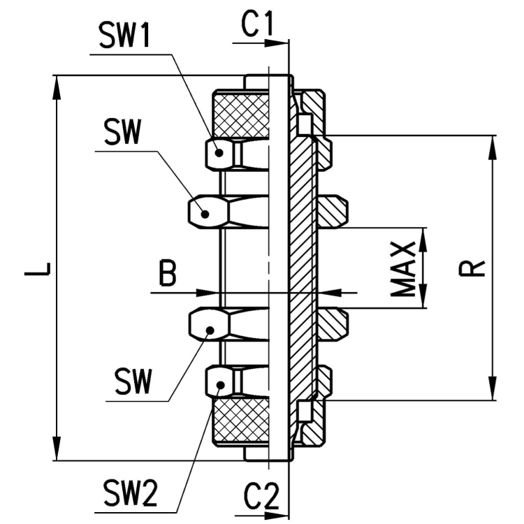 1590 6/4 Złączka prosta grodziowa, Camozzi