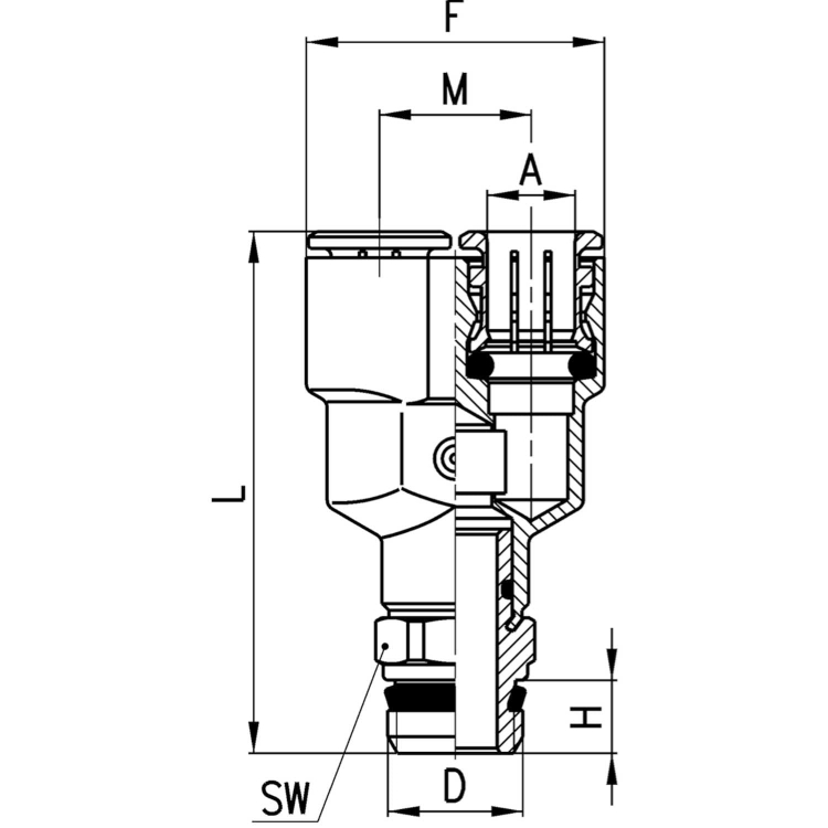 S6450 4-1/8 Trójnik wtykowy Y obrotowy GZ, Camozzi