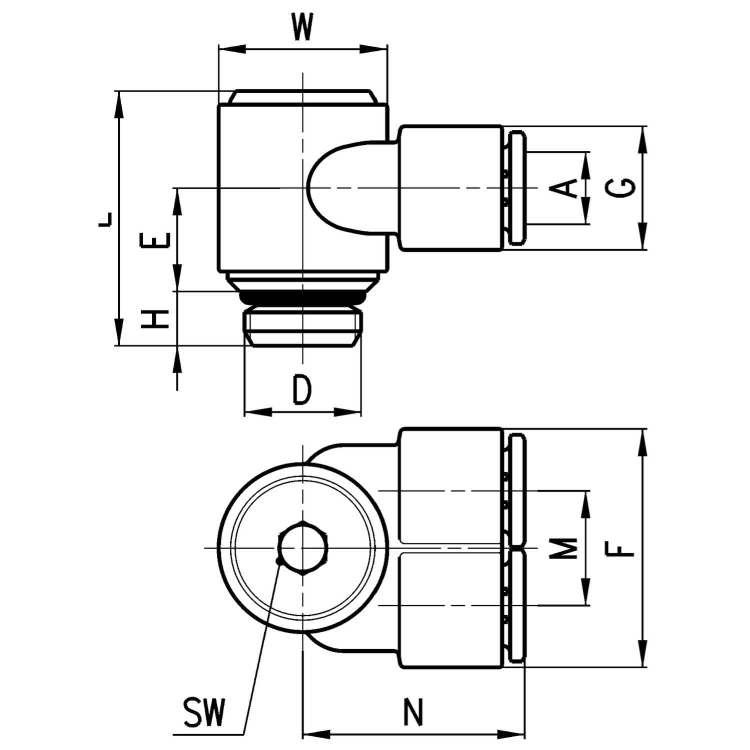 7652 6-1/8 Trójnik wtykowy banjo Compact, Camozzi