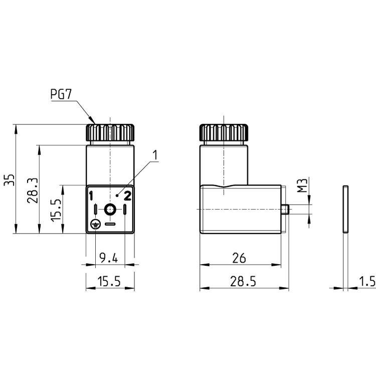 126-800 Wtyczka DIN 43650 do elektrozaworu Camozzi