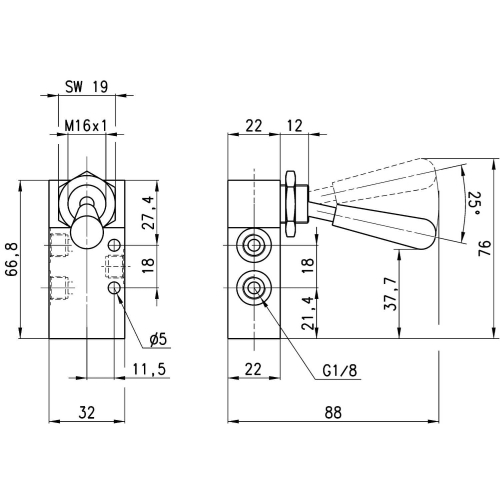 338-900 Zawór ręczny 3/2 G 1/8", Camozzi