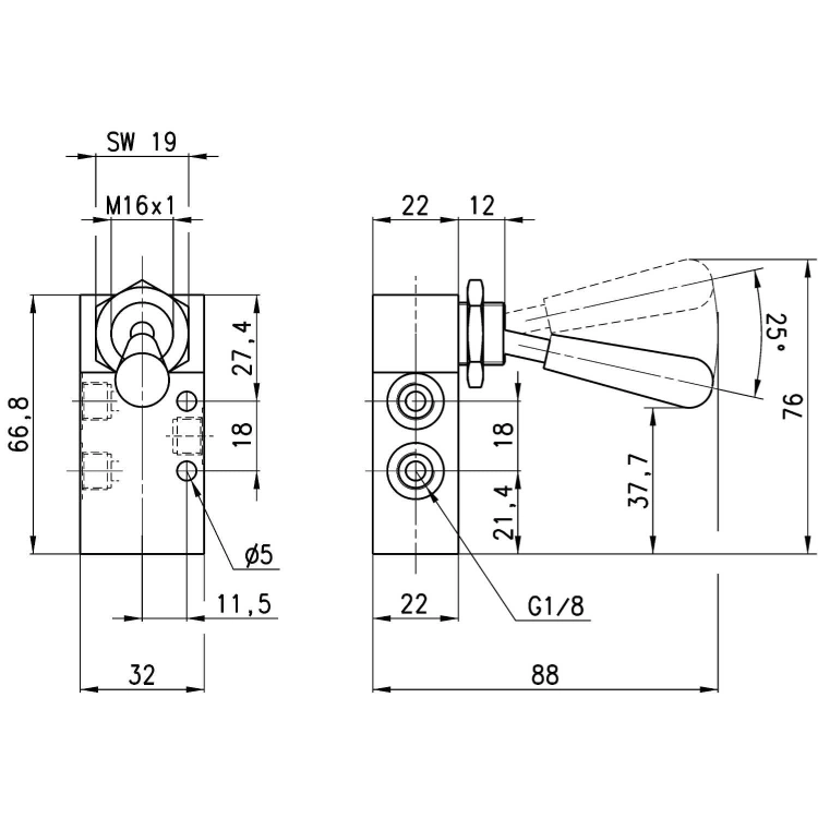 338-900 Zawór ręczny 3/2 G 1/8", Camozzi