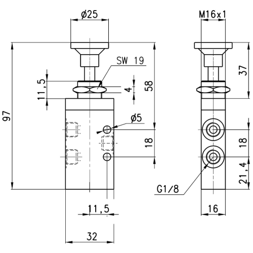 338-915 Zawór ręczny 3/2 NC G 1/8", Camozzi