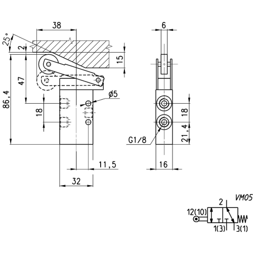 338-955 Zawór mechaniczny 3/2 NC G 1/8", Camozzi