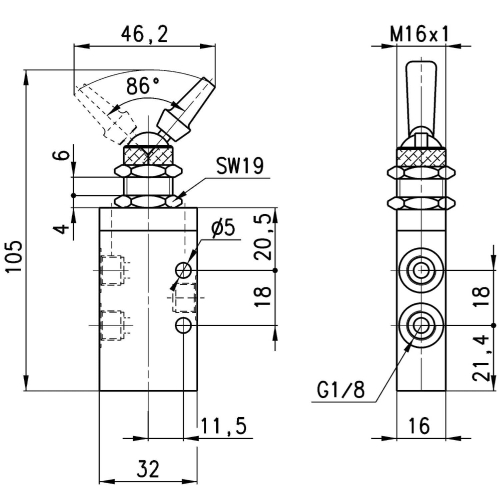 338-990 Zawór ręczny 3/2 NC G 1/8", Camozzi