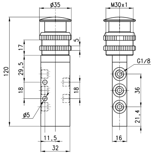 358-975 Zawór ręczny 5/2 G 1/8", Camozzi