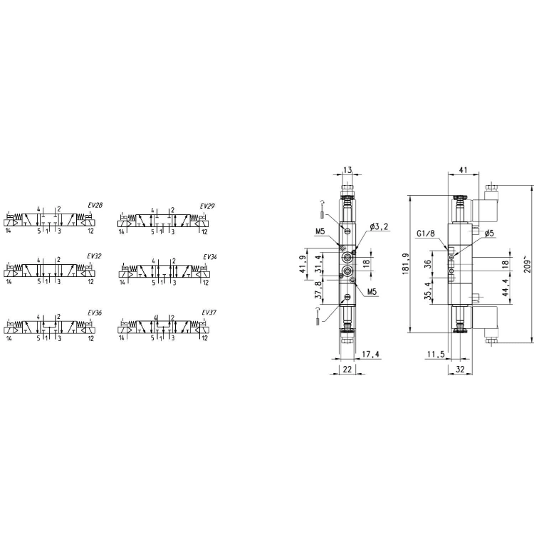 368-011-02 Elektrozawór 5/3 CC G 1/8, Camozzi