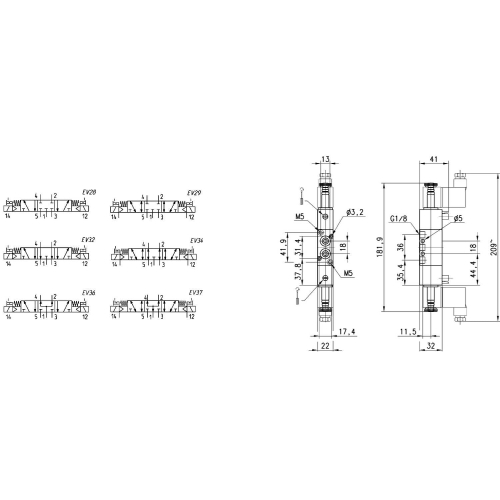 378-011-02 Elektrozawór 5/3 CO G 1/8, Camozzi