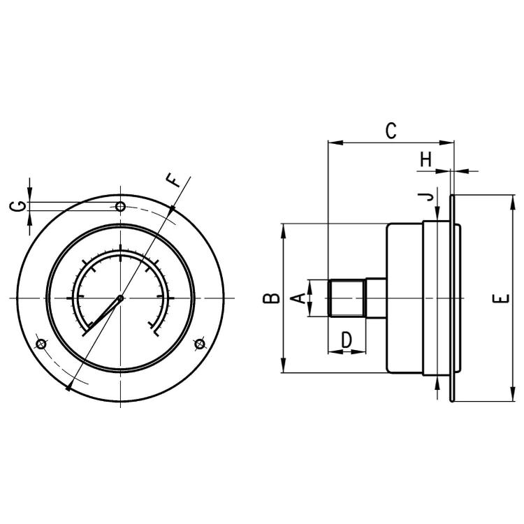 M043-F10 Manometr tablicowy 0-10bar kl.1,6 Camozzi
