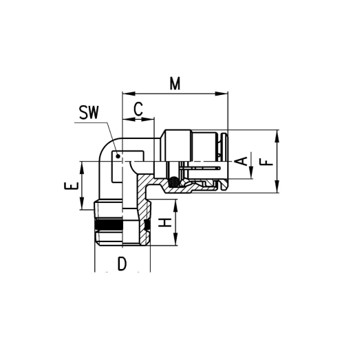 S6500 8-3/8 Złączka kątowa wtykowa z GZ, Camozzi