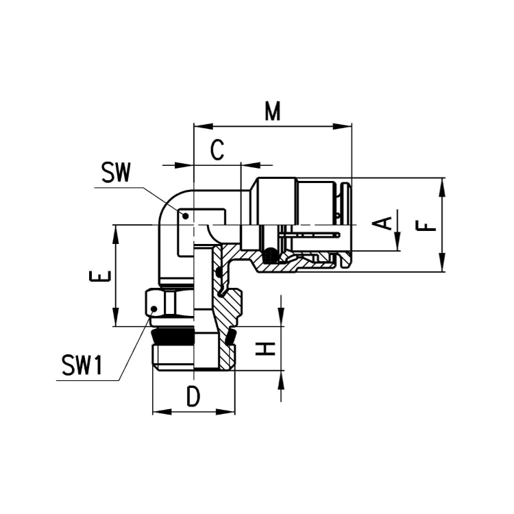 S6520 14-3/8 Złączka kątowa fi 14 GZ 3/8", Camozzi