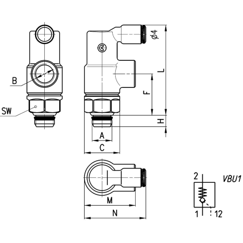 VBU 1/8 Zawór blokujący G 1/8", Camozzi