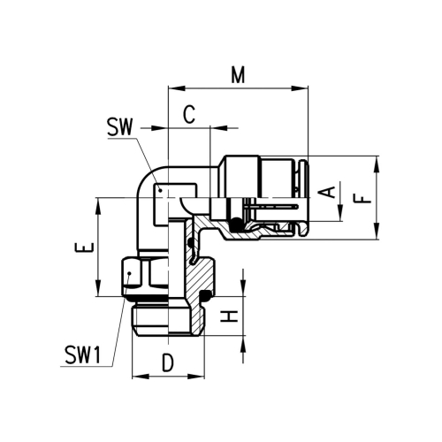 6522 10-3/8 Złączka wtykowa metalowa "L", Camozzi