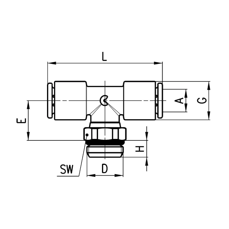 7432 8-1/8 Trójnik wtykowy T GZ Compact, Camozzi
