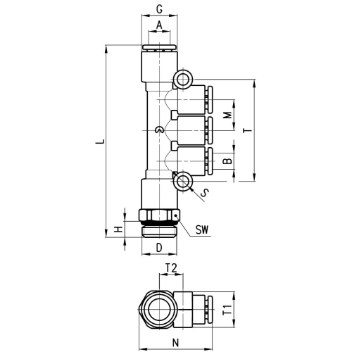 7542 8-6-1/8 Rozdzielacz wtykowy Compact, Camozzi